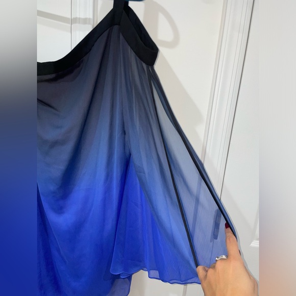 Halston Heritage Blue Ombré Chiffon Dress One Shoulder Size 8 $395 - Picture 11 of 14